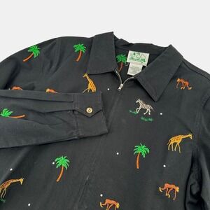 VTG Quacker Factory Safari Embroidered Zip Up Shirt AOP Grandmacore Womens Large